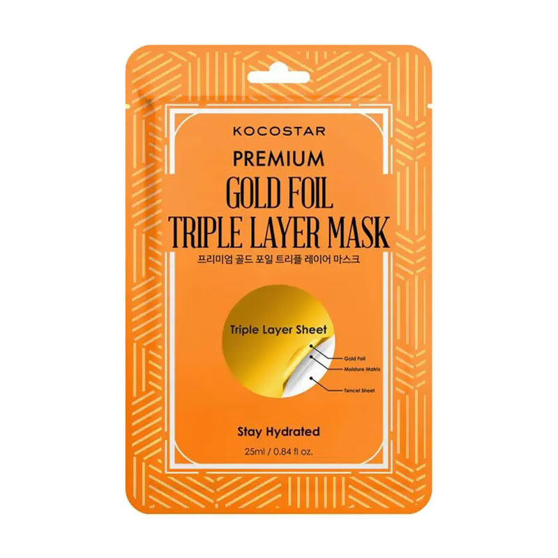 Тканинна маска для обличчя Kocostar Premium Gold Foil Triple Layers Mask, 25 мл